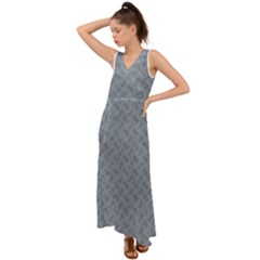 Grey Diamond Plate Metal Texture V-neck Chiffon Maxi Dress by SpinnyChairDesigns