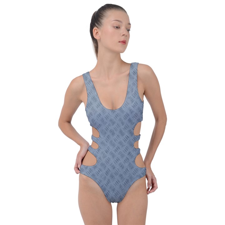 Grey Diamond Plate Metal Texture Side Cut Out Swimsuit