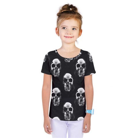 Black And White Skulls Kids  One Piece Tee by SpinnyChairDesigns