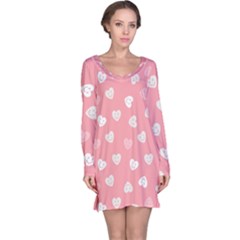 Cute Pink And White Hearts Long Sleeve Nightdress by SpinnyChairDesigns