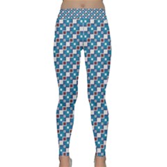 Country Blue Checks Pattern Classic Yoga Leggings by SpinnyChairDesigns