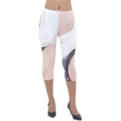 Pink And Blue Marble Lightweight Velour Capri Leggings  by kiroiharu