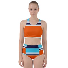 Tri Color Stripes Racer Back Bikini Set by tmsartbazaar