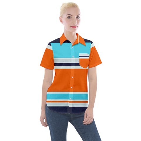 Tri Color Stripes Women s Short Sleeve Pocket Shirt by tmsartbazaar