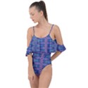 Purple Blue Ikat Stripes Drape Piece Swimsuit View1