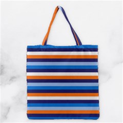 Ocean Blue Stripes Grocery Tote Bag by tmsartbazaar