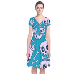 Skull Short Sleeve Front Wrap Dress by Sobalvarro