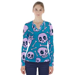 Skull V-neck Long Sleeve Top by Sobalvarro