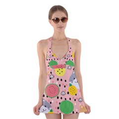 Cats And Fruits  Halter Dress Swimsuit  by Sobalvarro