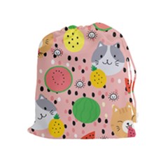 Cats And Fruits  Drawstring Pouch (xl) by Sobalvarro