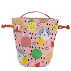 Cats And Fruits  Drawstring Bucket Bag by Sobalvarro