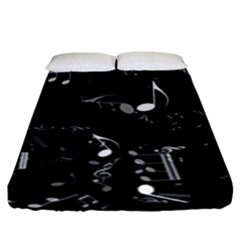 Black And White Music Notes Fitted Sheet (king Size) by SpinnyChairDesigns