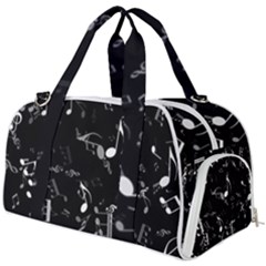 Black And White Music Notes Burner Gym Duffel Bag by SpinnyChairDesigns