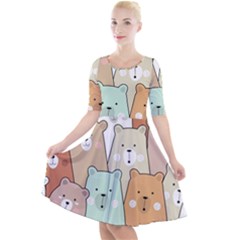 Colorful-baby-bear-cartoon-seamless-pattern Quarter Sleeve A-line Dress by Sobalvarro