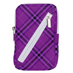 Purple And Black Plaid Belt Pouch Bag (large) by SpinnyChairDesigns