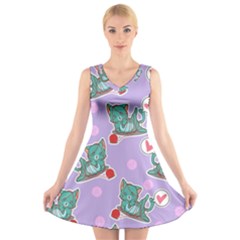 Playing Cats V-neck Sleeveless Dress by Sobalvarro