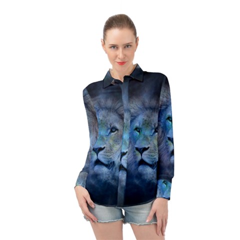 Astrology Zodiac Lion Long Sleeve Chiffon Shirt by Mariart