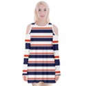 Red With Blue Stripes Velvet Long Sleeve Shoulder Cutout Dress View1