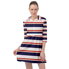 Red With Blue Stripes Mini Skater Shirt Dress by tmsartbazaar