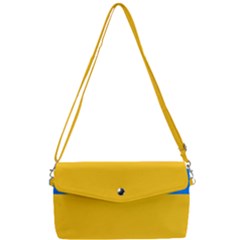 Bright Yellow With Blue Removable Strap Clutch Bag by tmsartbazaar