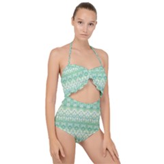 Boho Biscay Green Pattern Scallop Top Cut Out Swimsuit by SpinnyChairDesigns