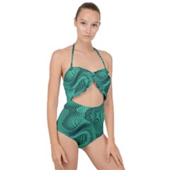 Biscay Green Swirls Scallop Top Cut Out Swimsuit by SpinnyChairDesigns