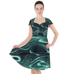 Biscay Green Black Swirls Cap Sleeve Midi Dress by SpinnyChairDesigns