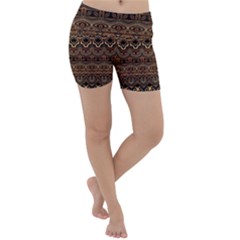 Boho Brown Gold Lightweight Velour Yoga Shorts by SpinnyChairDesigns