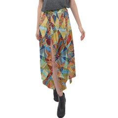 Boho Colorful Mosaic Velour Split Maxi Skirt by SpinnyChairDesigns