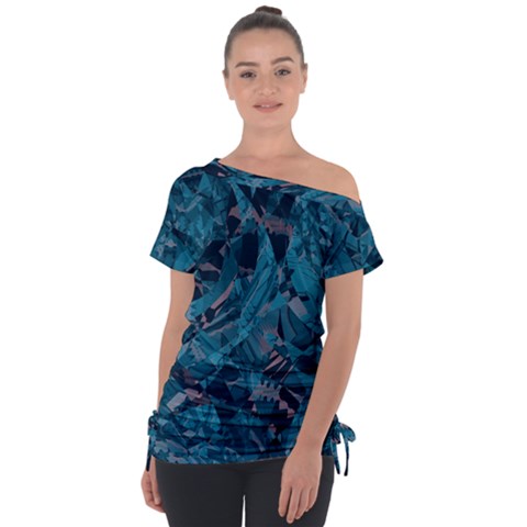 Boho Cerulean Blue Mosaic Tie-up Tee by SpinnyChairDesigns