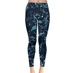 Prussian Blue Music Notes Leggings  by SpinnyChairDesigns