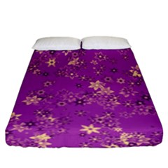 Gold Purple Floral Print Fitted Sheet (california King Size) by SpinnyChairDesigns