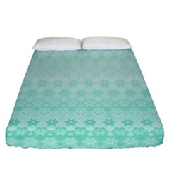 Biscay Green Floral Print Fitted Sheet (queen Size) by SpinnyChairDesigns