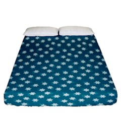 Teal White Floral Print Fitted Sheet (queen Size) by SpinnyChairDesigns