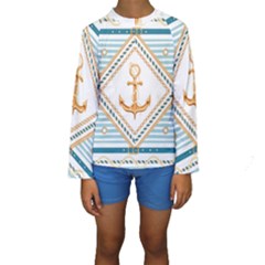 Chain Pattern Blue 6 Kids  Long Sleeve Swimwear by designsbymallika