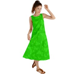 Chartreuse Green Butterfly Print Summer Maxi Dress by SpinnyChairDesigns