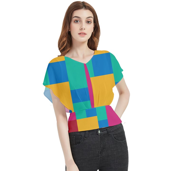 Squares  Butterfly Chiffon Blouse