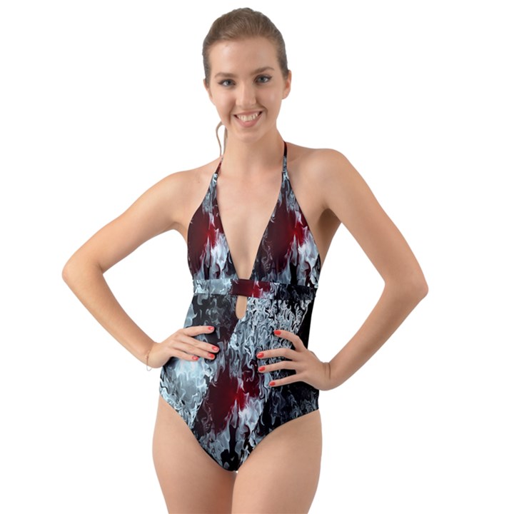 Flamelet Halter Cut-Out One Piece Swimsuit