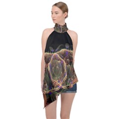 Fractal Geometry Halter Asymmetric Satin Top by Sparkle