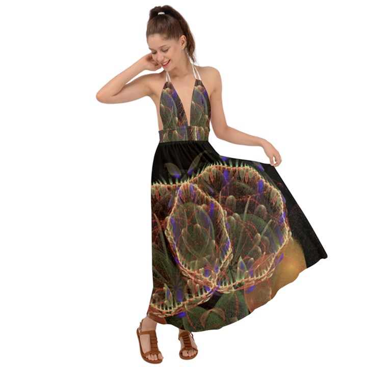 Fractal Geometry Backless Maxi Beach Dress