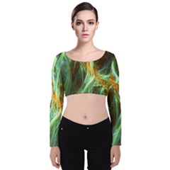 Abstract Illusion Velvet Long Sleeve Crop Top by Sparkle