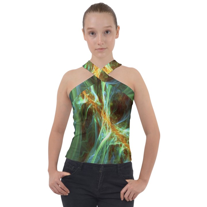 Abstract Illusion Cross Neck Velour Top