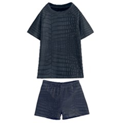 Black Crocodile Skin Kids  Swim Tee And Shorts Set by LoolyElzayat