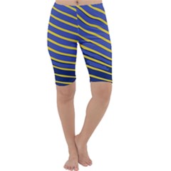 Yellow Blue Stripped Fish Cropped Leggings  by LoolyElzayat