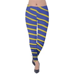 Yellow Blue Stripped Fish Velvet Leggings by LoolyElzayat