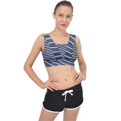 Yellow Blue Stripped Fish V-back Sports Bra by LoolyElzayat