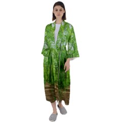 In The Forest The Fullness Of Spring, Green, Maxi Satin Kimono by MartinsMysteriousPhotographerShop