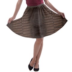 Brown Alligator Leather Skin A-line Skater Skirt by LoolyElzayat