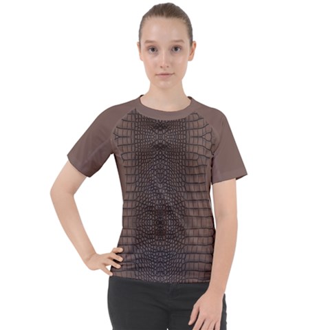 Brown Alligator Leather Skin Women s Sport Raglan Tee by LoolyElzayat