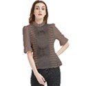 Brown Alligator Leather Skin Frill Neck Blouse View1